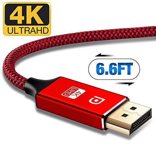 DisplayPort Cable,Capshi 4K DP Cable Nylon Braided - Ultra High Speed DisplayPort to DisplayPort Cable 6.6ft for Laptop PC TV etc- Gaming Monitor Cable